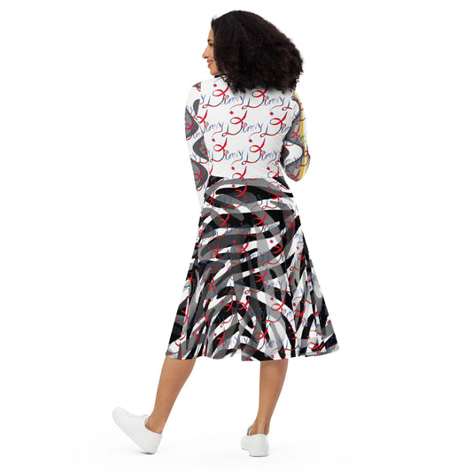 Dimvy Fashioneyed long sleeve midi dress