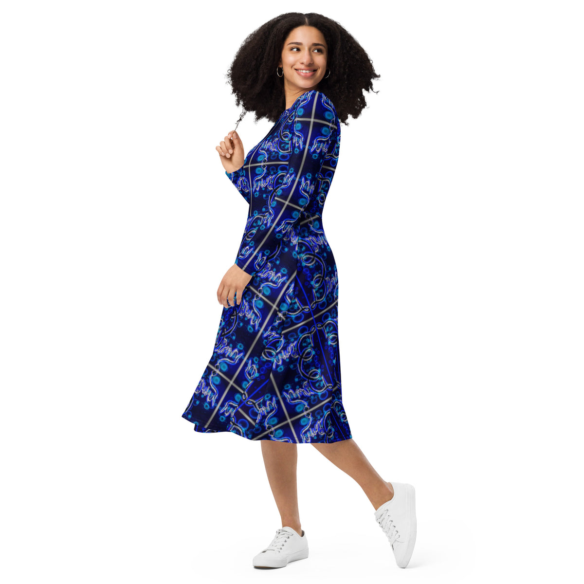 Dimvy Cross walk long sleeve midi dress